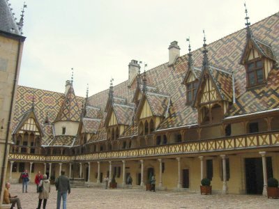 Beaune Hospice Interior and Famous Roof Tiles.